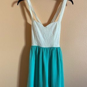 White and Turquoise Flowy Dress